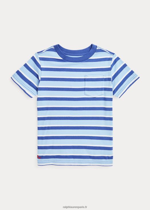 t-shirt à poche en jersey de coton rayé 46T60T5758 enfants Ralph Lauren marine royale multi