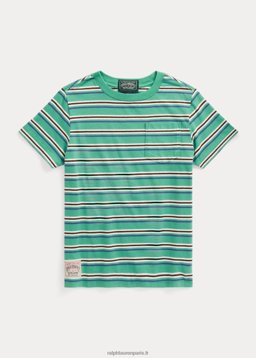 t-shirt à poche en jersey de coton rayé 46T60T5823 enfants Ralph Lauren radeau vert multi