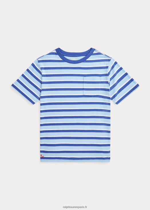 t-shirt à poche en jersey de coton rayé 46T60T6119 enfants Ralph Lauren marine royale multi