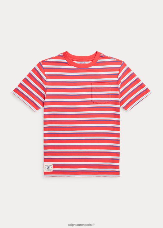 t-shirt à poche en jersey de coton rayé 46T60T6125 enfants Ralph Lauren multi tribord rouge