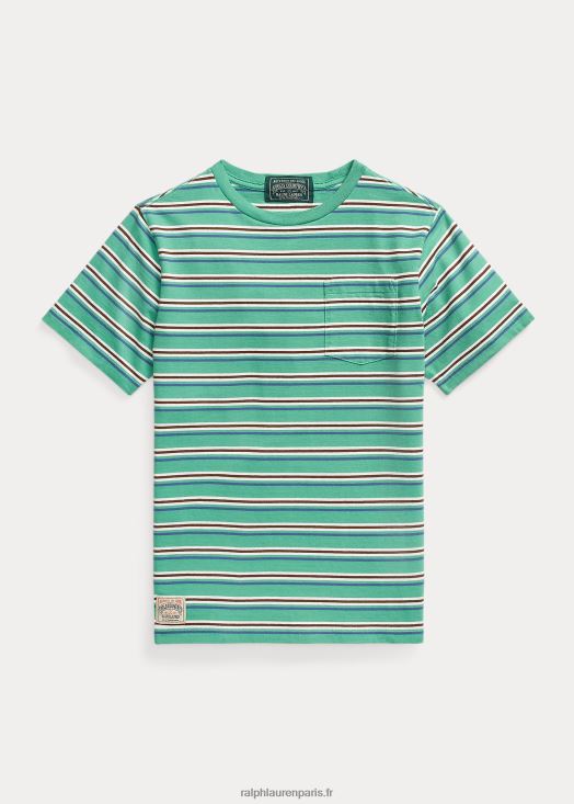 t-shirt à poche en jersey de coton rayé 46T60T6185 enfants Ralph Lauren radeau vert multi