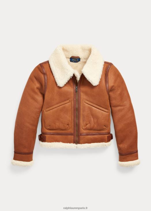 veste en cuir doublée de shearling 46T60T7190 enfants Ralph Lauren brun ambré