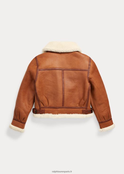 veste en cuir doublée de shearling 46T60T7190 enfants Ralph Lauren brun ambré