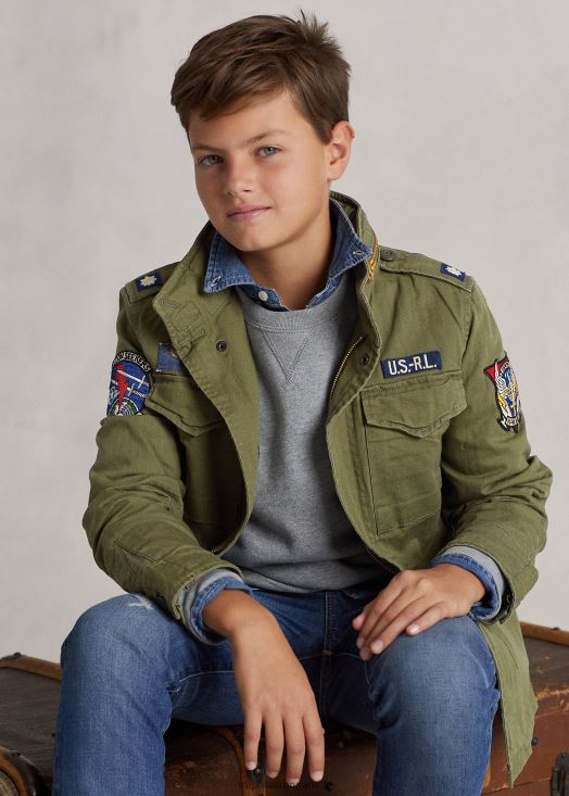veste militaire en coton à chevrons 46T60T6016 enfants Ralph Lauren montagne d'olive