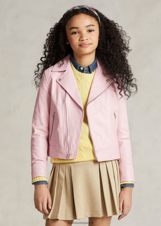 veste moto en cuir 46T60T7492 enfants Ralph Lauren rose de surf
