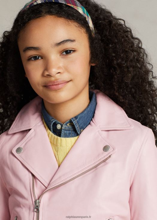 veste moto en cuir 46T60T7492 enfants Ralph Lauren rose de surf