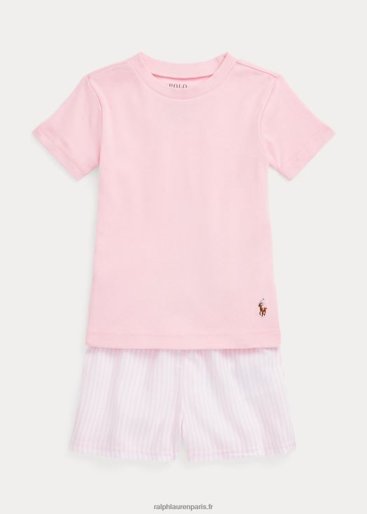 ensemble de nuit t-shirt en jersey et short en sergé 46T60T7313 enfants Ralph Lauren blanc/rose carmel