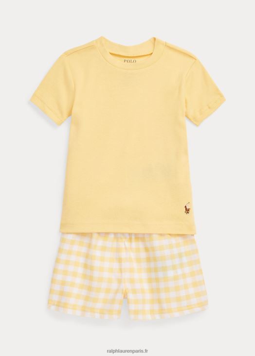 ensemble de nuit t-shirt en jersey et short en sergé 46T60T7315 enfants Ralph Lauren lavage jaune maïs