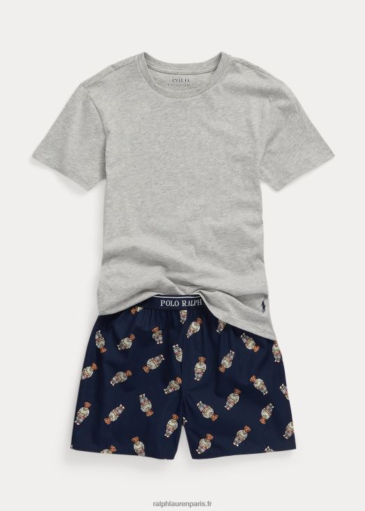 ensemble de nuit t-shirt et boxer polo bear 46T60T6398 enfants Ralph Lauren croisière marine/chiné