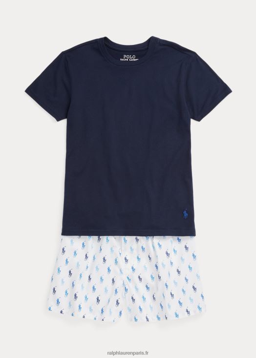 ensemble de nuit t-shirt et boxer polo poney 46T60T6400 enfants Ralph Lauren blanc/marine croisière