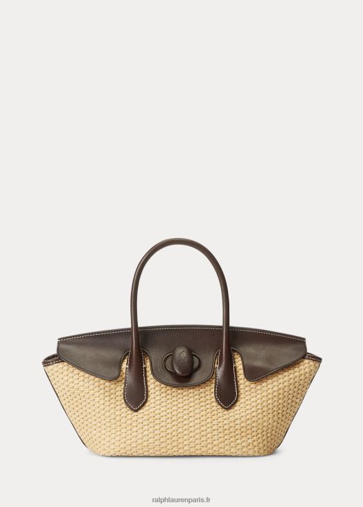 sacoche cloche moyenne en cuir et paille 46T60T5229 femmes Ralph Lauren naturel - Cliquez sur l'image pour la fermer