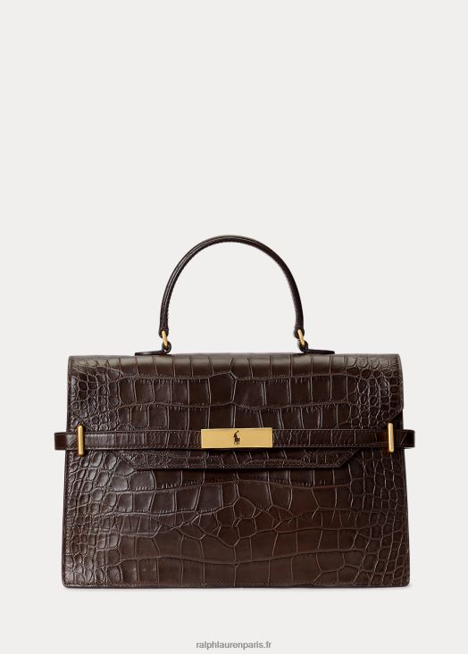 sacoche en cuir embossé façon croco polo id 46T60T5185 femmes Ralph Lauren chocolat - Cliquez sur l'image pour la fermer