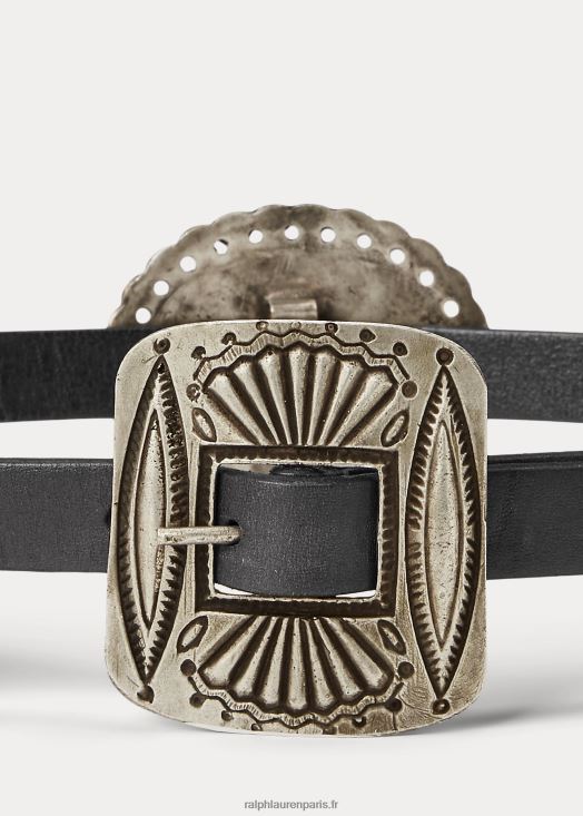 ceinture en cuir à accents métalliques 46T60T5522 femmes Ralph Lauren noir