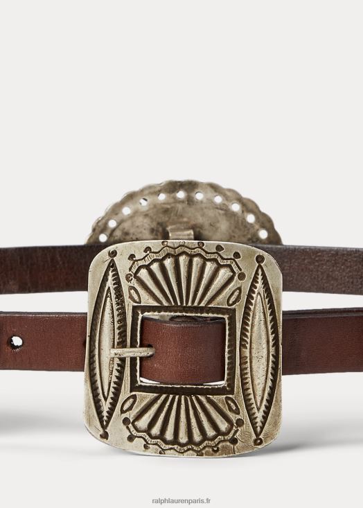 ceinture en cuir à accents métalliques 46T60T5523 femmes Ralph Lauren brun