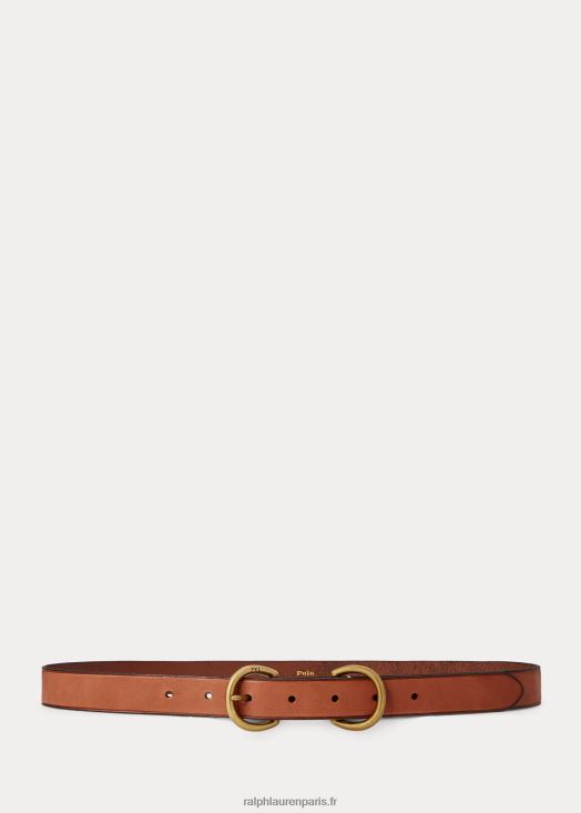 ceinture en cuir de veau à double boucle en D 46T60T5514 femmes Ralph Lauren cuoio