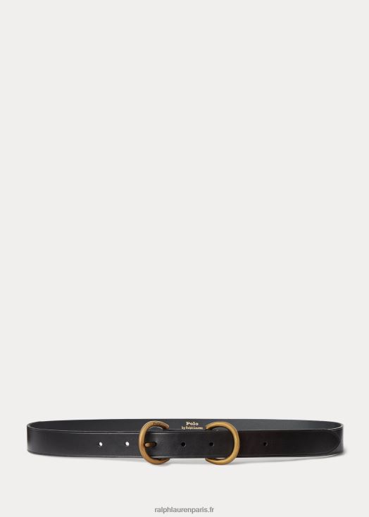 ceinture en cuir de veau à double boucle en D 46T60T5536 femmes Ralph Lauren noir - Cliquez sur l'image pour la fermer