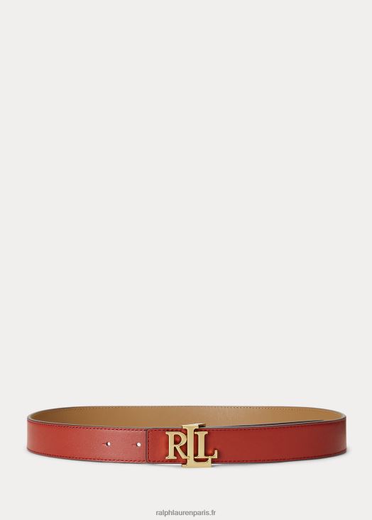 ceinture en cuir réversible à logo 46T60T4953 femmes Ralph Lauren pierre de soleil rouge/chameau - Cliquez sur l'image pour la fermer