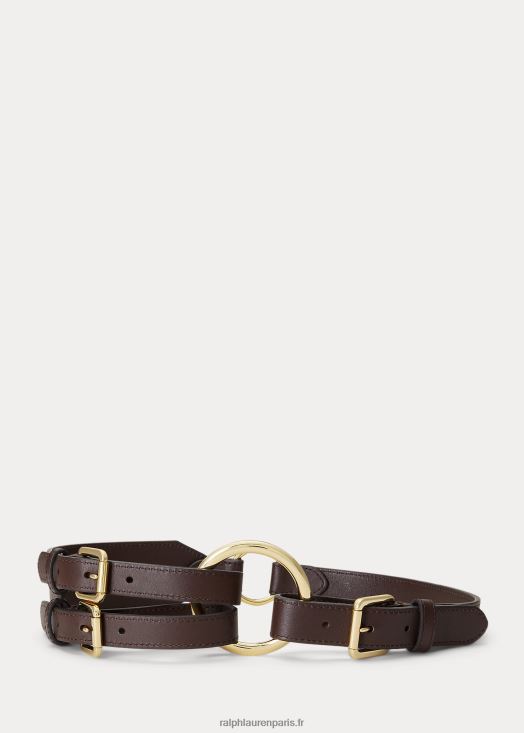 ceinture en cuir à trois brides et anneaux toriques 46T60T4937 femmes Ralph Lauren marron - Cliquez sur l'image pour la fermer