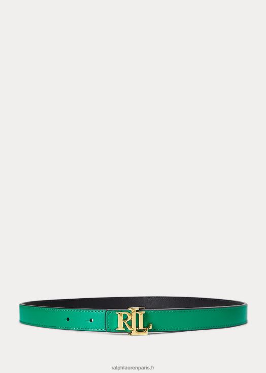 ceinture fine réversible en cuir à logo 46T60T4945 femmes Ralph Lauren feuille de palmier/noir - Cliquez sur l'image pour la fermer