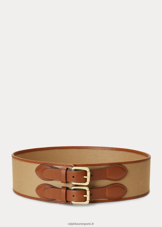 ceinture large en sergé à finitions en cuir 46T60T4939 femmes Ralph Lauren kaki/beige