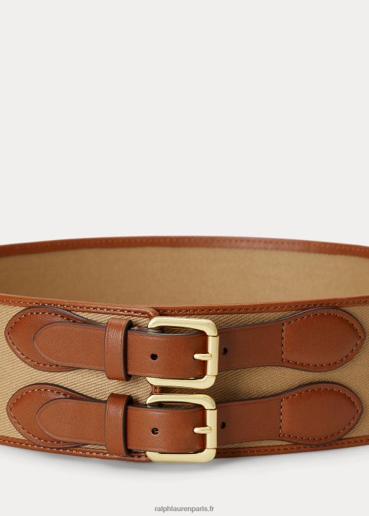 ceinture large en sergé à finitions en cuir 46T60T4939 femmes Ralph Lauren kaki/beige