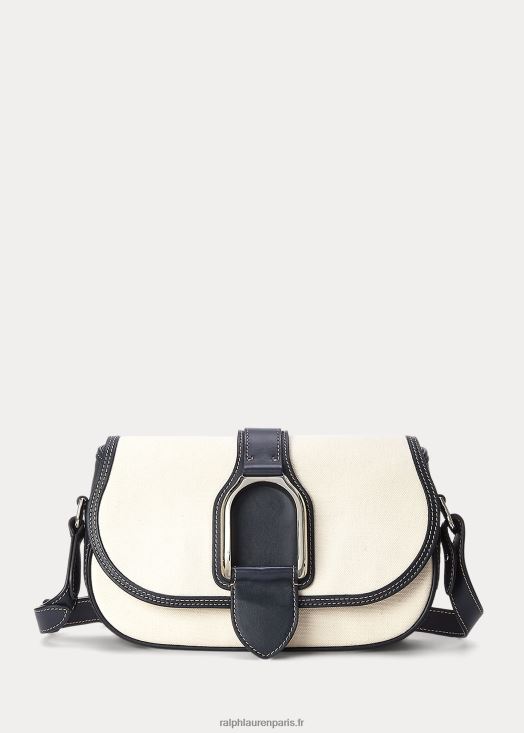 sac à bandoulière wellington en toile et cuir de veau 46T60T5274 femmes Ralph Lauren naturel/marine - Cliquez sur l'image pour la fermer