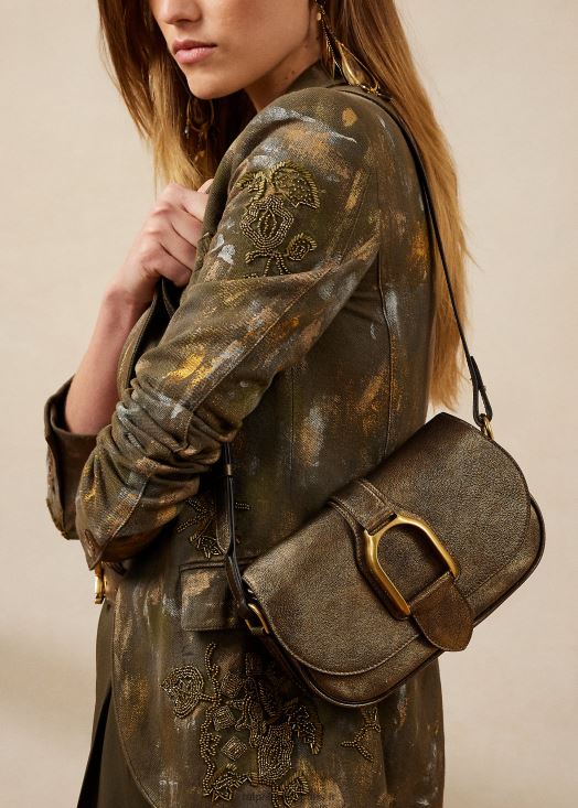 sac porté épaule wellington en cuir de veau métallisé 46T60T5271 femmes Ralph Lauren bronze