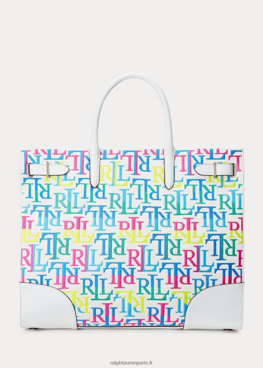 grand sac cabas devyn en toile brodée 46T60T5425 femmes Ralph Lauren logo multicolore/blanc - Cliquez sur l'image pour la fermer