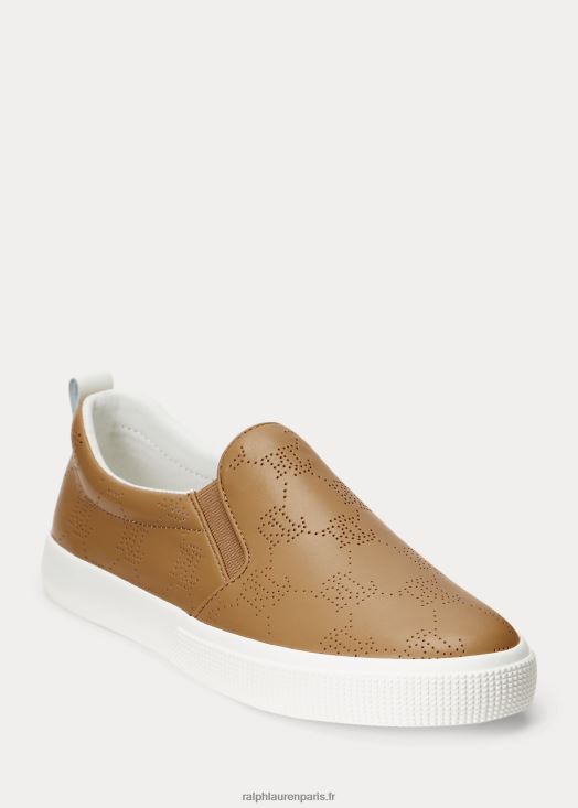 baskets à enfiler en cuir à logo Haddley 46T60T5084 femmes Ralph Lauren chamois/blanc neige