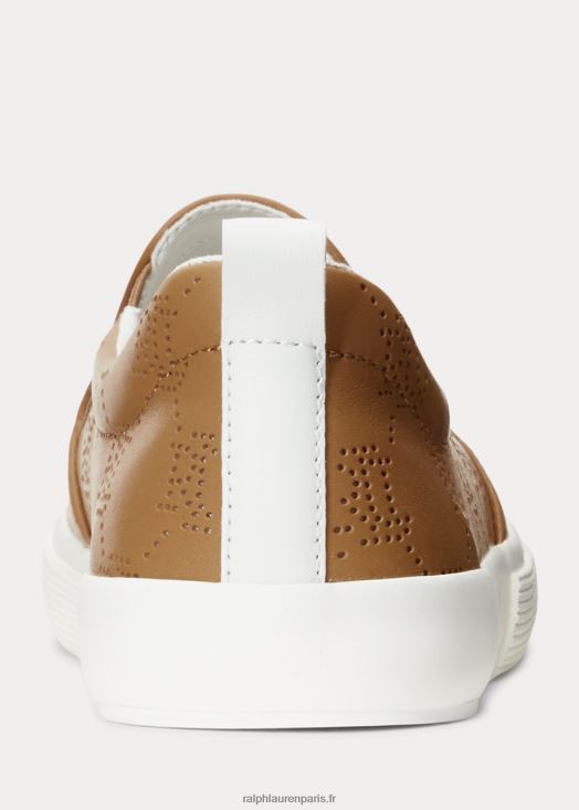 baskets à enfiler en cuir à logo Haddley 46T60T5084 femmes Ralph Lauren chamois/blanc neige