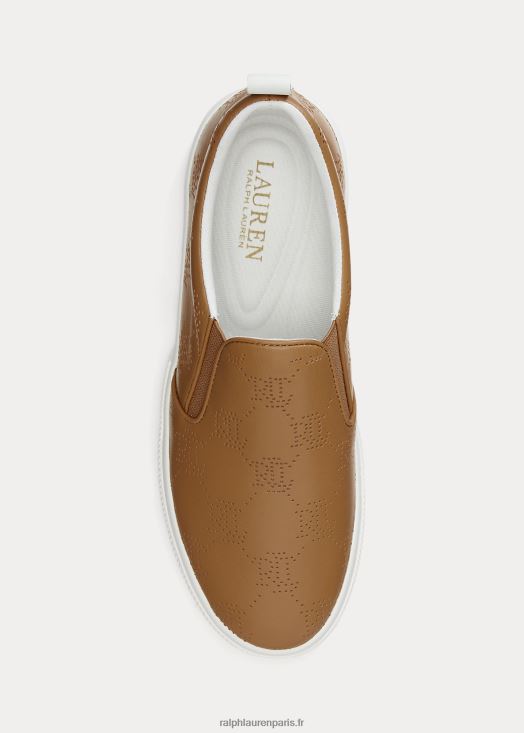 baskets à enfiler en cuir à logo Haddley 46T60T5084 femmes Ralph Lauren chamois/blanc neige