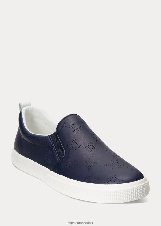 baskets à enfiler en cuir à logo Haddley 46T60T5091 femmes Ralph Lauren marine raffiné/blanc neige