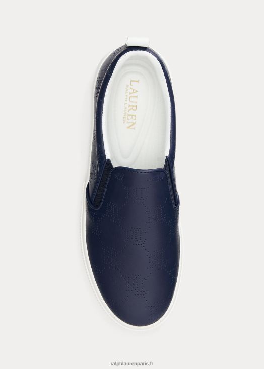 baskets à enfiler en cuir à logo Haddley 46T60T5091 femmes Ralph Lauren marine raffiné/blanc neige
