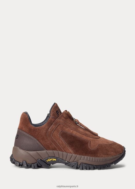 baskets zippées en veau velours grayson 46T60T5110 femmes Ralph Lauren marron circuit - Cliquez sur l'image pour la fermer