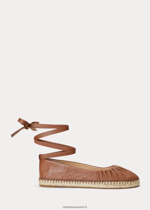 espadrilles à lacets en cuir nappa cecilia 46T60T5063 femmes Ralph Lauren bronzage profond