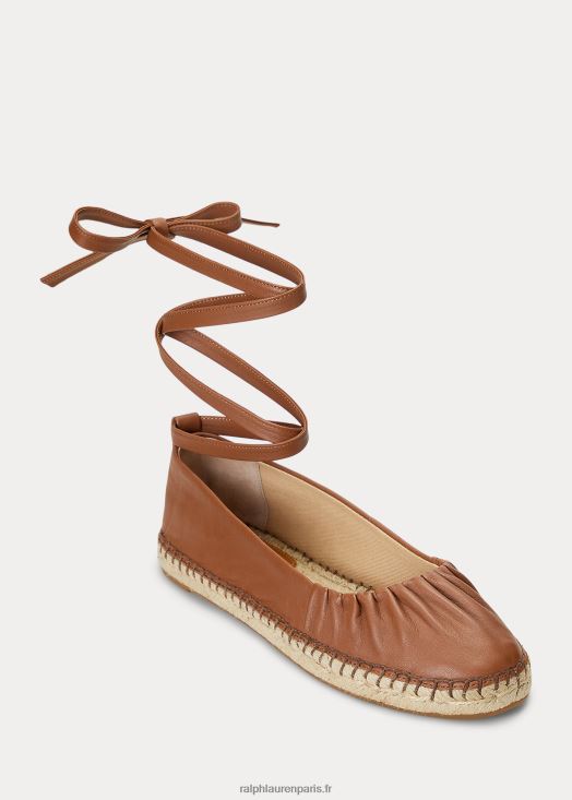espadrilles à lacets en cuir nappa cecilia 46T60T5063 femmes Ralph Lauren bronzage profond