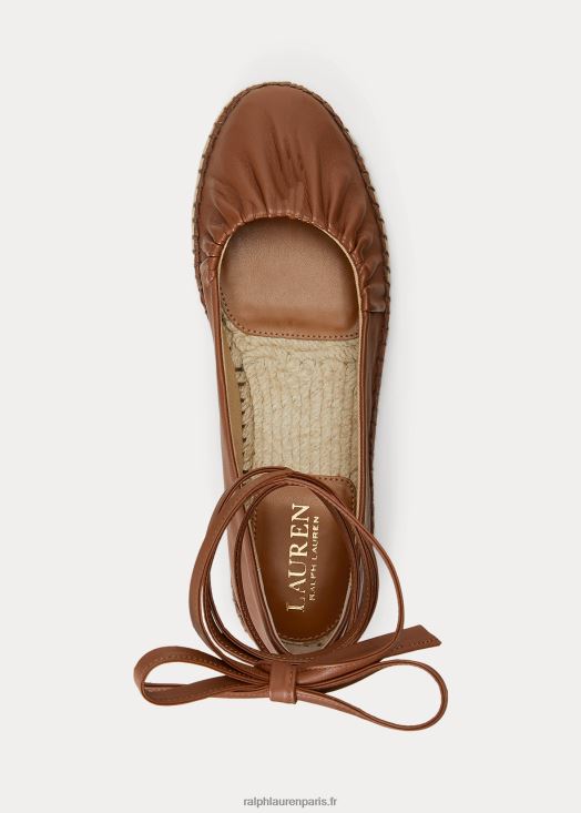 espadrilles à lacets en cuir nappa cecilia 46T60T5063 femmes Ralph Lauren bronzage profond