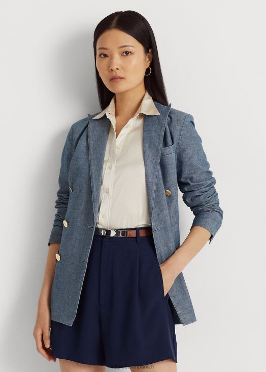blazer en chambray à double boutonnage 46T60T4828 femmes Ralph Lauren lavage au bleu de béryl