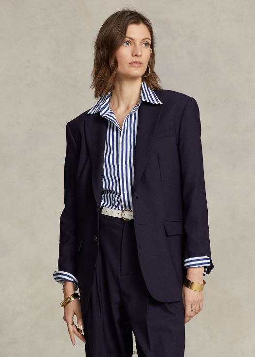 blazer en laine mélangée stretch 46T60T9170 femmes Ralph Lauren marine - Cliquez sur l'image pour la fermer