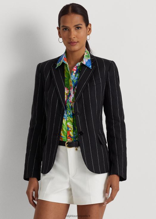 blazer en lin à fines rayures 46T60T3909 femmes Ralph Lauren noir/crème