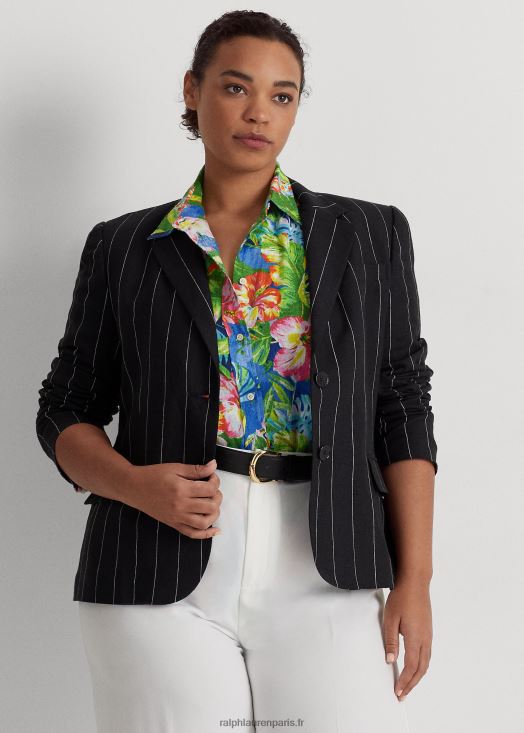 blazer en lin à fines rayures 46T60T4559 femmes Ralph Lauren noir/crème