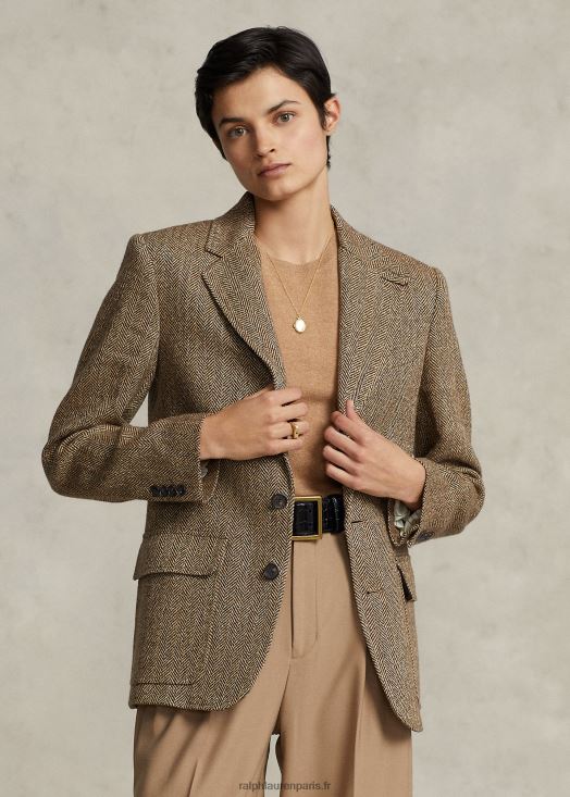 blazer en lin mélangé à chevrons 46T60T9171 femmes Ralph Lauren brun/crème à chevrons