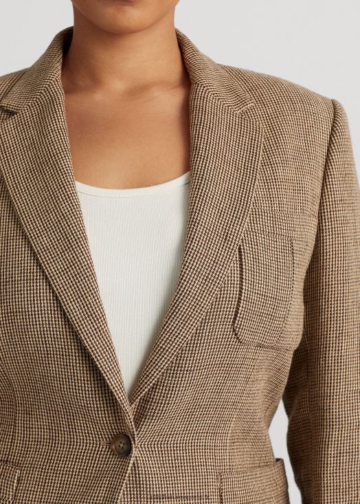 blazer en sergé de coton et lin 46T60T4784 femmes Ralph Lauren brun multi