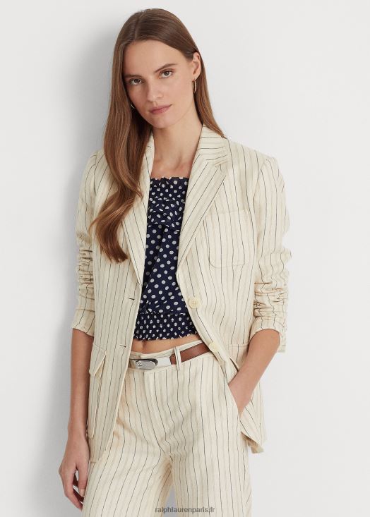 blazer en sergé de lin mélangé à rayures 46T60T4428 femmes Ralph Lauren crème/marine raffiné