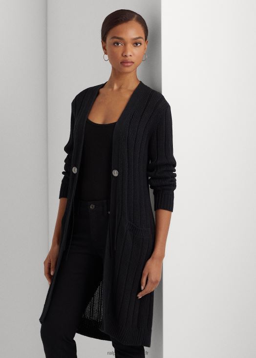 cardigan côtelé en coton et lin 46T60T4871 femmes Ralph Lauren noir