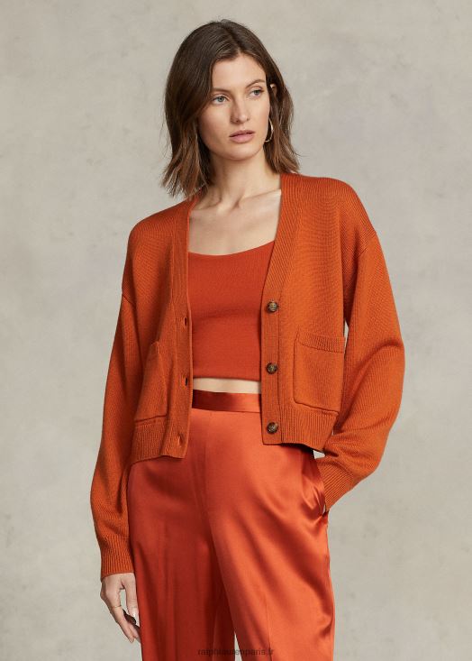 cardigan col v en laine mérinos 46T60T9208 femmes Ralph Lauren ciel profond du coucher du soleil