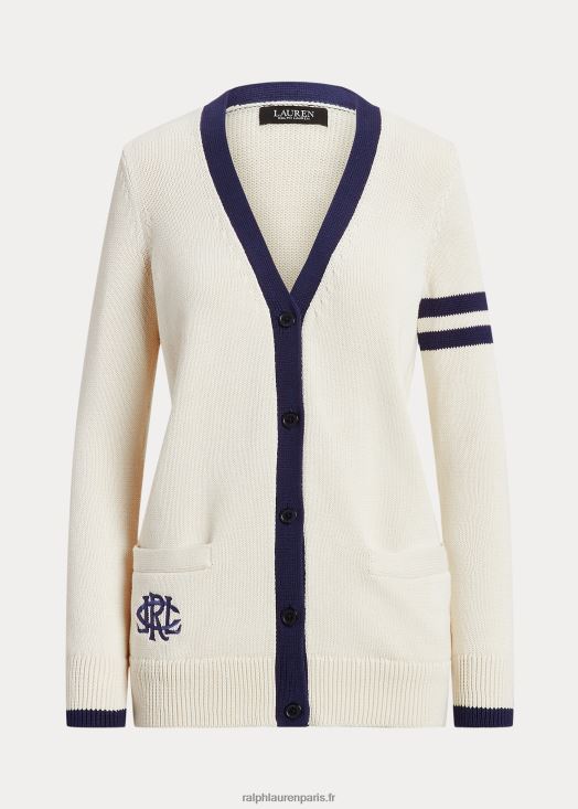 cardigan en coton bicolore 46T60T9411 femmes Ralph Lauren crème mascarpone/marine