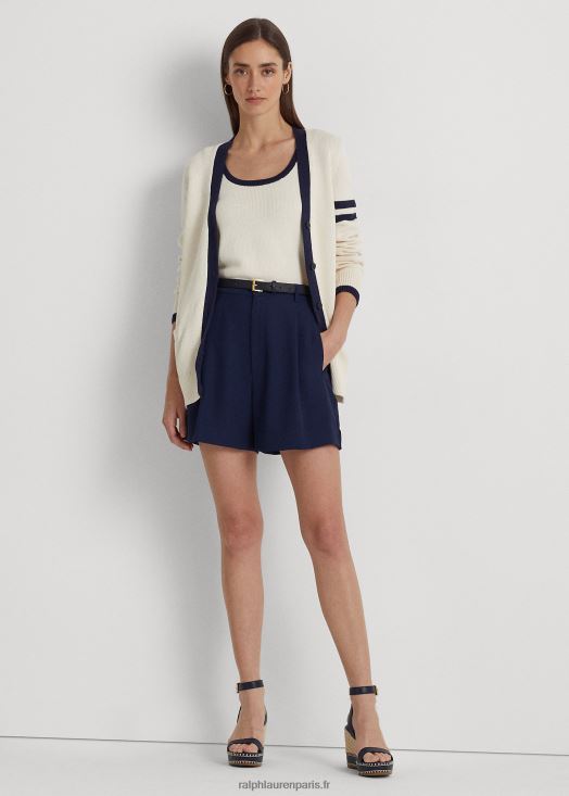 cardigan en coton bicolore 46T60T9411 femmes Ralph Lauren crème mascarpone/marine