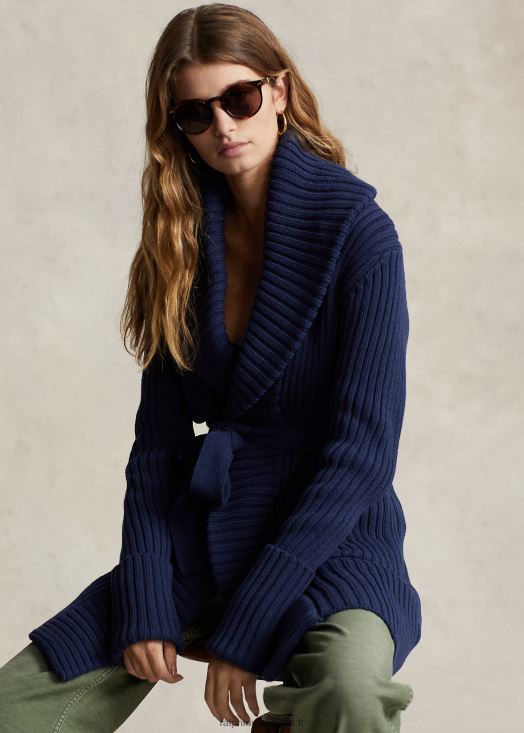 cardigan en coton côtelé à col châle 46T60T3038 femmes Ralph Lauren marine de newport