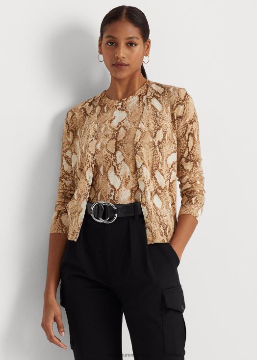 cardigan en coton mélangé à imprimé peau de serpent 46T60T9510 femmes Ralph Lauren crème multi